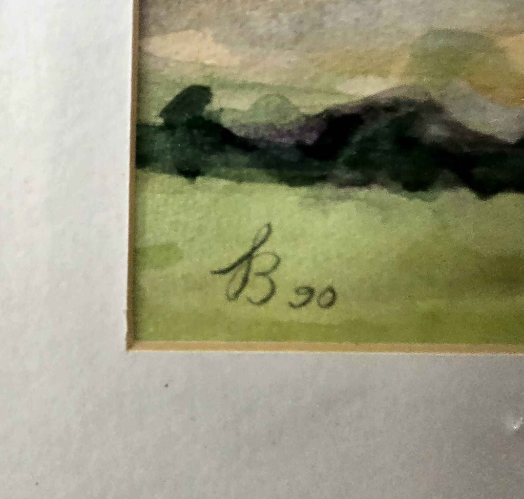 Hügelige Landschaft mit Gehöft, Aquarell – Bild 2