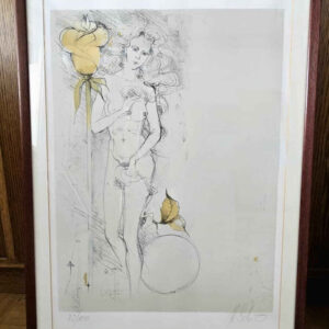 Unbekannt – Akt mit Rose, Lithografie