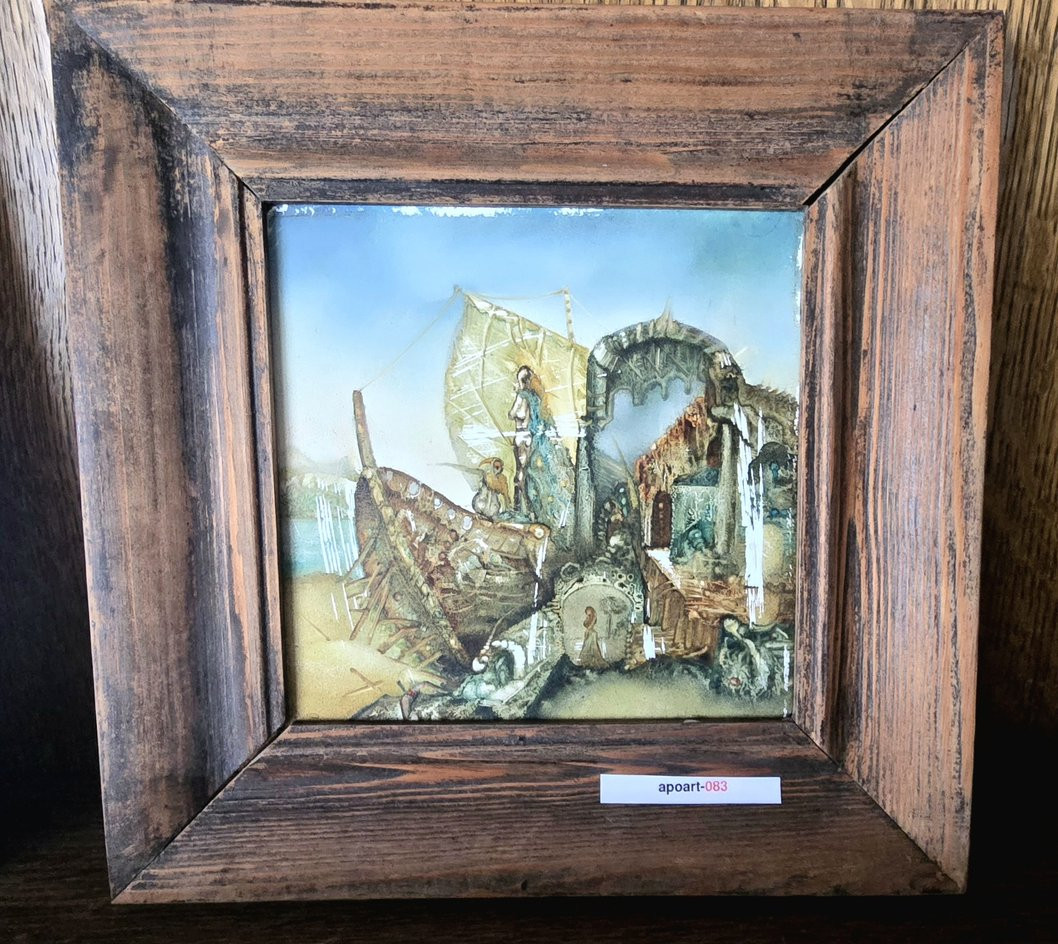 Surrealistische Miniatur auf Keramikfliese