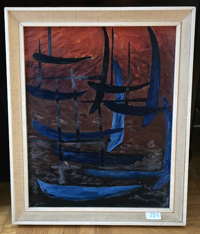 Unbekannt – Blaue Boote, Ölmalerei