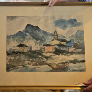 Dorf am See, Aquarell, handsigniert
