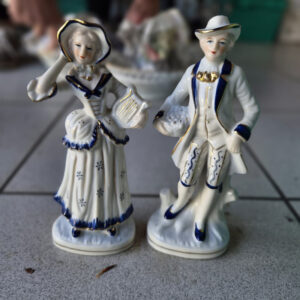 Porzellanfiguren Paar Weiß Blau
