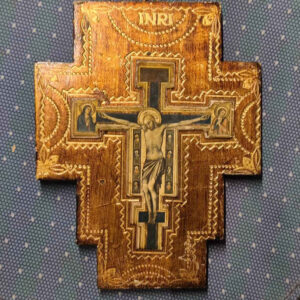 San-Damiano-Kreuz auf Holz, Reliefdruck, ca. 18 cm