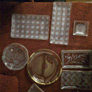 Mid-Century Glas-Set, Tortenplatten, 12-teilig